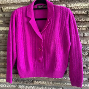 Jeanne Pierre Vintage Fuchsia Angora Rabbit Hair Popover Sweater Size Petite